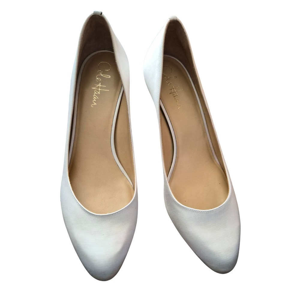 Cole Haan Ceci Air Mid Pump White Satin Heels D27423 Bridal Wedding Shoes 7.5 B